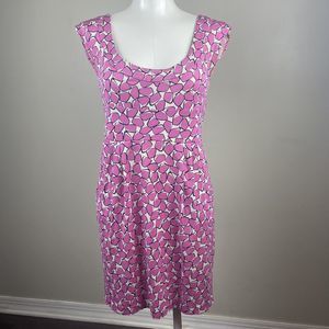 Diane Von Frustenberg DVF 100% Silk Taran Dress Cap Sleeve Pink Pattern Size 4